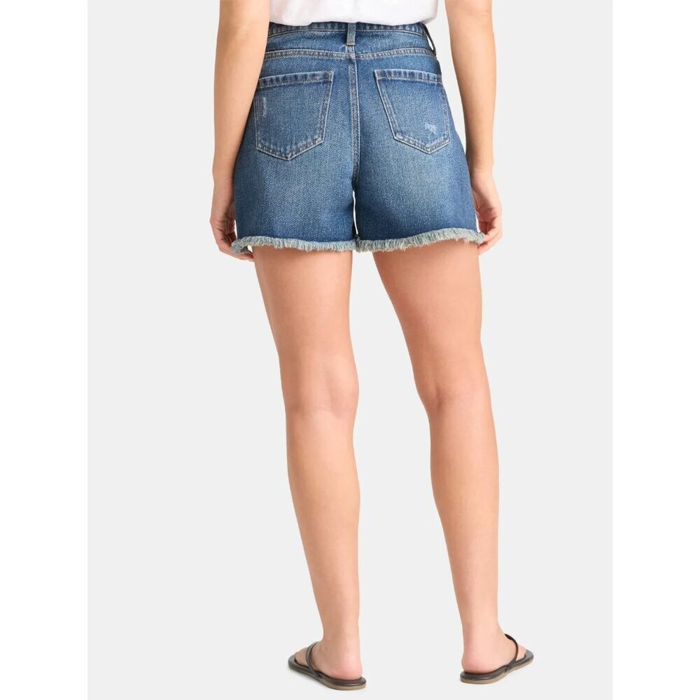 Time and Tru Women's Destructed 4" Denim Short, Size 14, Relaxed Fit, High Rise - Picture 2 of 5